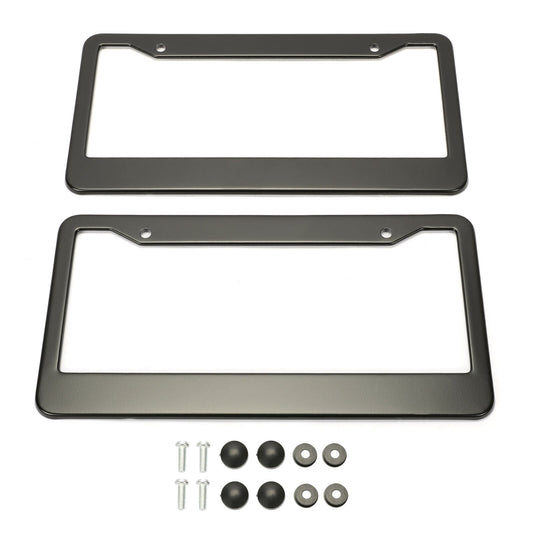 Black Stainless Steel License Plate Frame 2PCS – Slim Universal Tag Cover, Rustproof, Weatherproof, Car Accessories for All Vehicles, Easy Install