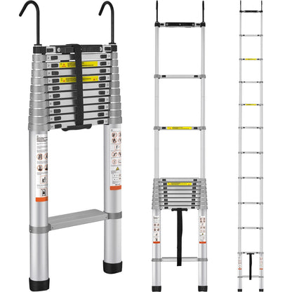 Lightweight Telescoping Extension Ladder, 15ft - Lightweight, Foldable, Anti-Slip, 400lb Load Capacity, Portable & Compact for Home, Renovation 