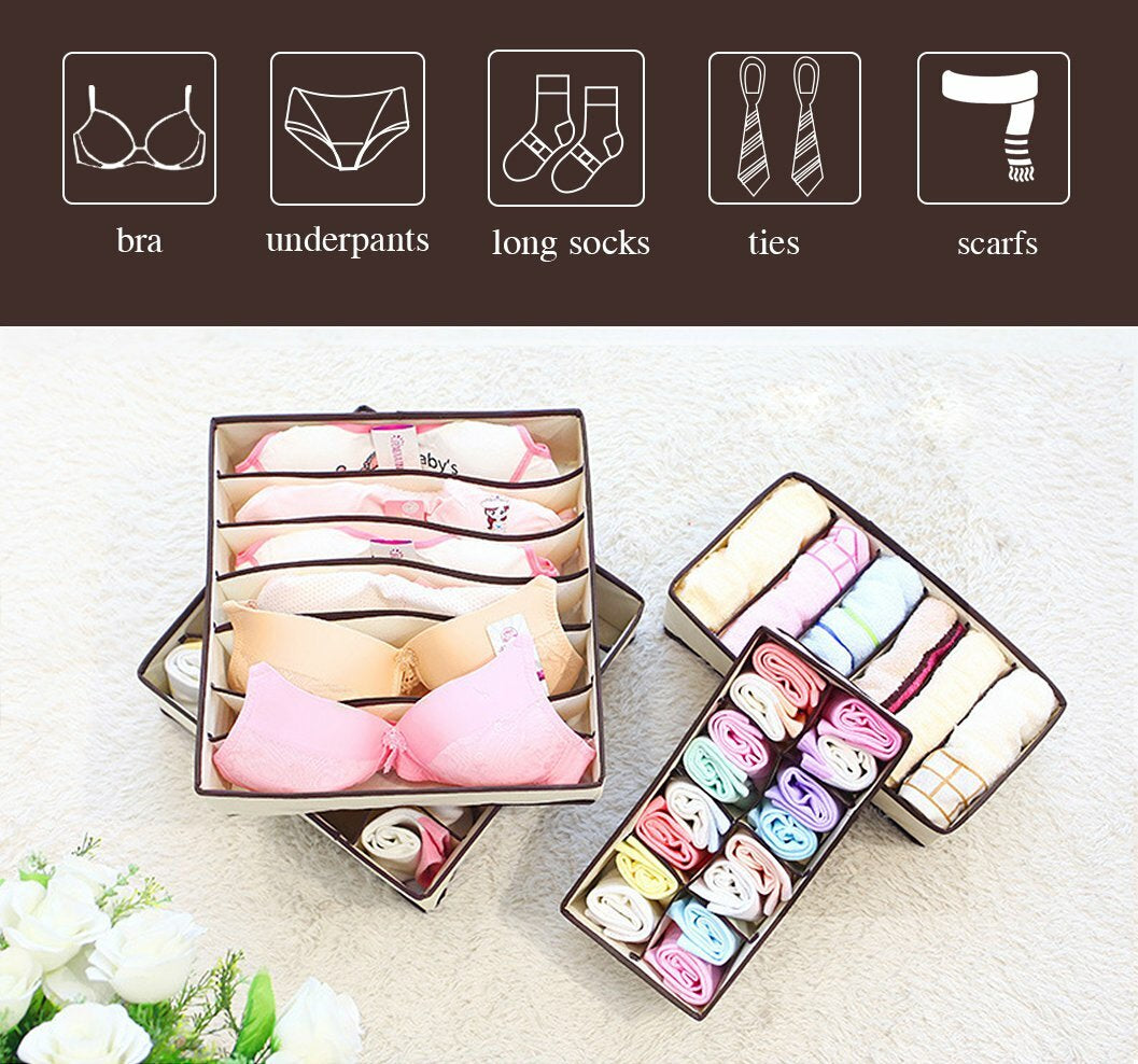 4 Pcs Underwear Organizer Foldable Closet Tie Bra Cabinet Drawer Dresser Storage