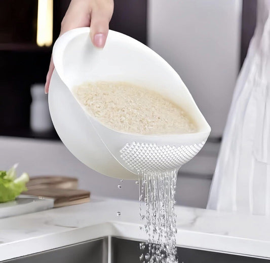 Multi Use Rice Washing Vegetable Fruit Strainer White Bowl Rice Washer
