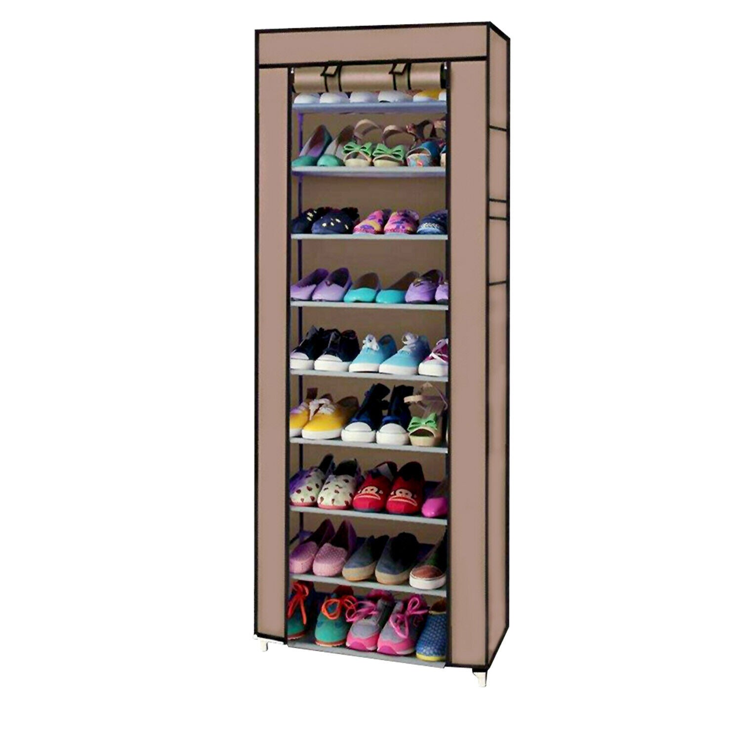 Portable Shoe Rack with Cover | 9-Shelf Storage Closet Organizer Cabinet for Entryway, Bedroom, or Dorm | Space-Saving Shoe Holder for Home Use