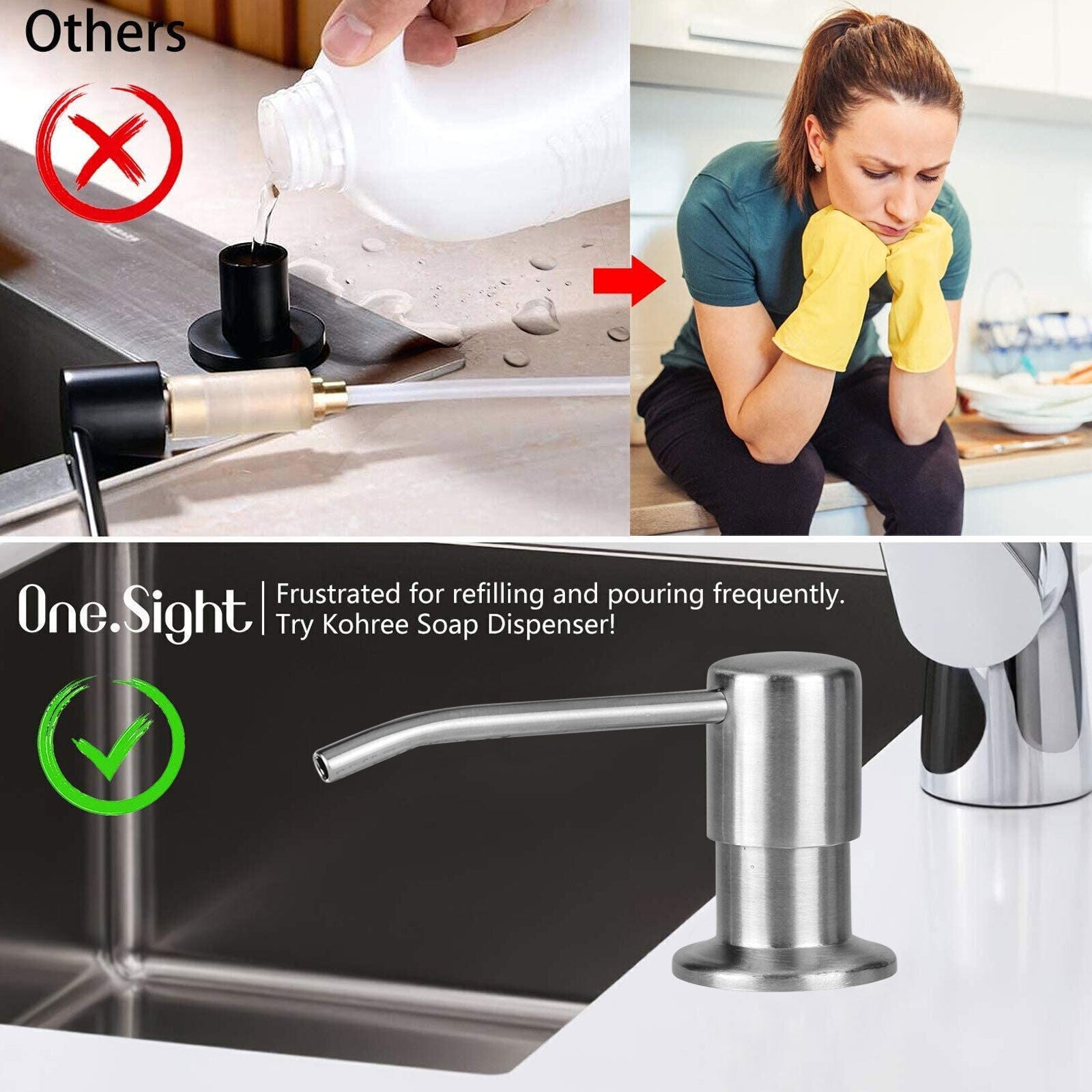 DIY Stainless Steel Sink Soap Dispenser Kitchen Hand Liquid Pump Bottle Tube Kit