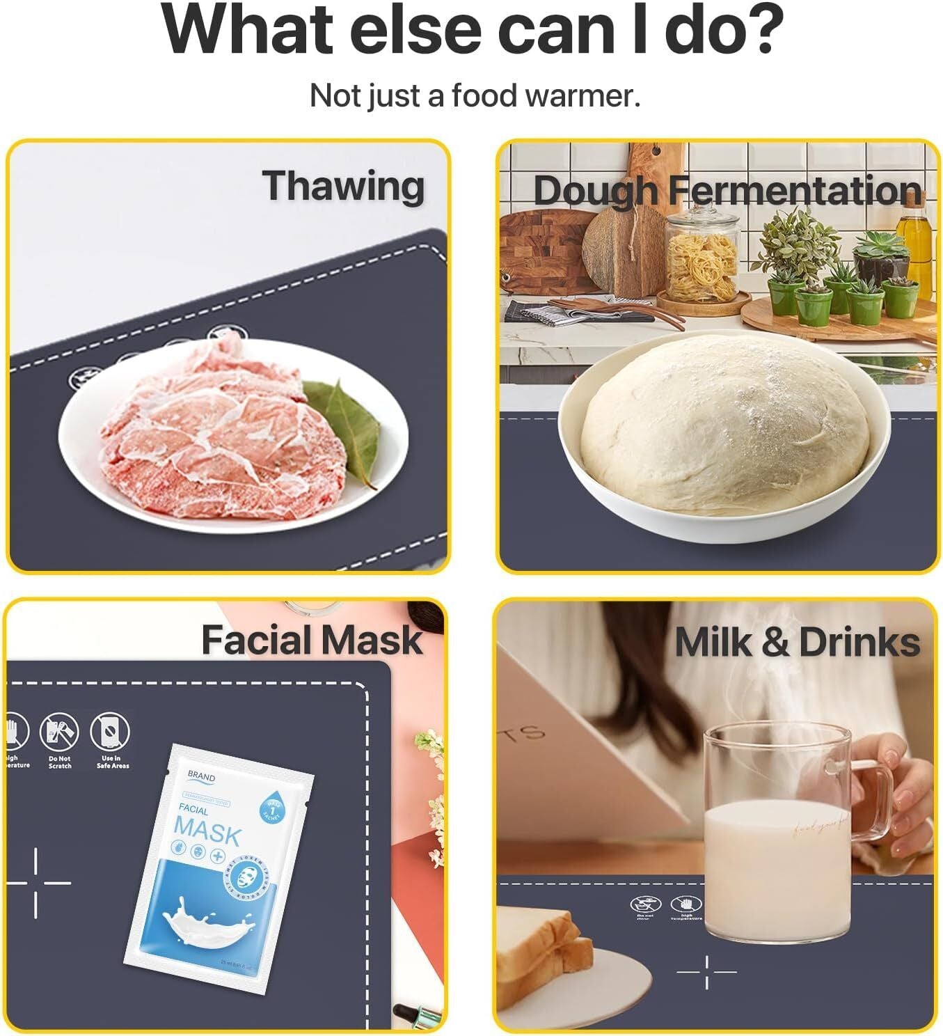 Food Warming Mat Electric Tray – 6 Temperature & 5 Timer Settings, Fast Heating Silicone, Child Lock, Easy to Clean & Roll Up, Customizable 