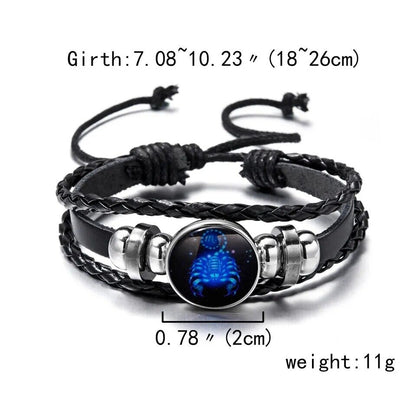 Leather Bracelet Bangle for Men Woman with Signs of the Zodiac Astrology Luminou