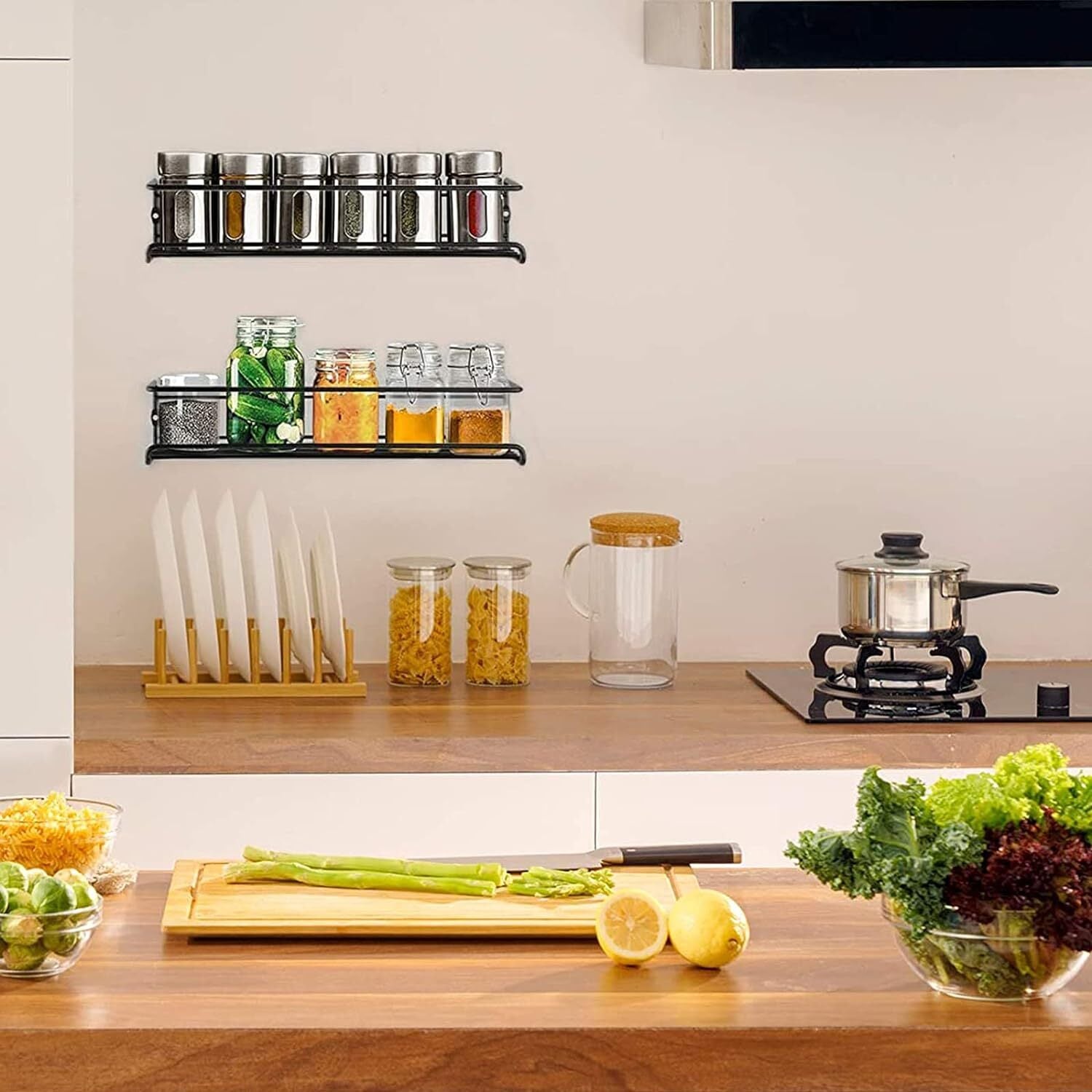 4 Packs Kitchen Spice Rack Organizer Storage Shelf Cabinet Jar Holder Wall Mount