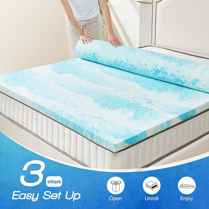 mattress toppers, Memory Foam Bed Topper - Cooling Gel, Pressure Relief, High-Density Support, Breathable & Comfortable Mattress Pad for Deeper Sleep