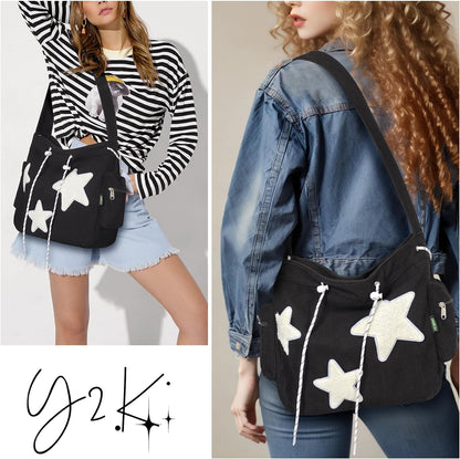 Tote Bag Hobo Bag Cute Messenger Bag, Aesthetic Crossbody Bag, Y2K Star Grunge Bag Emo Shoulder To