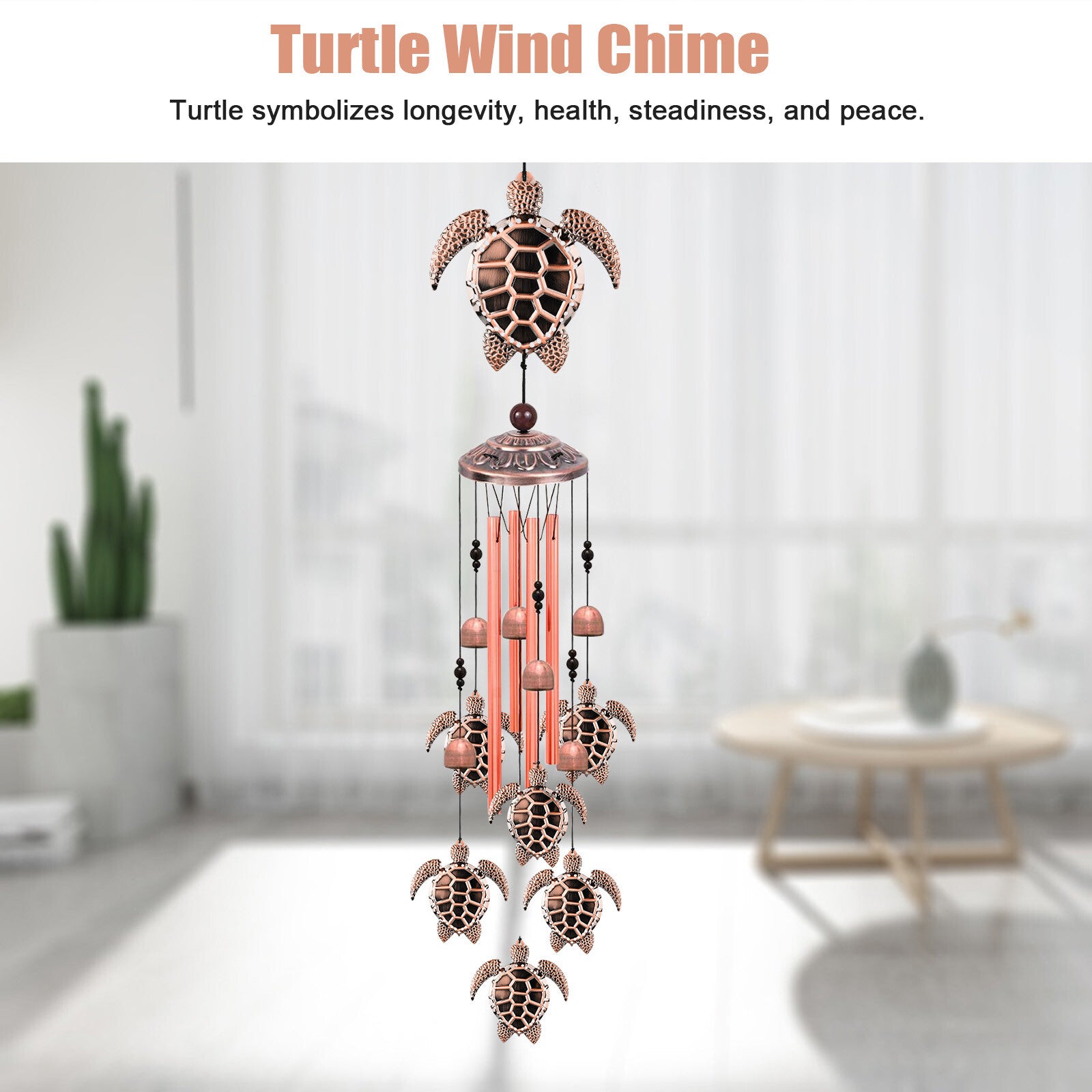 33'' Sea Turtle Wind Chimes Garden Outdoor 4 Tubes Bells Yard Home Hanging Decor