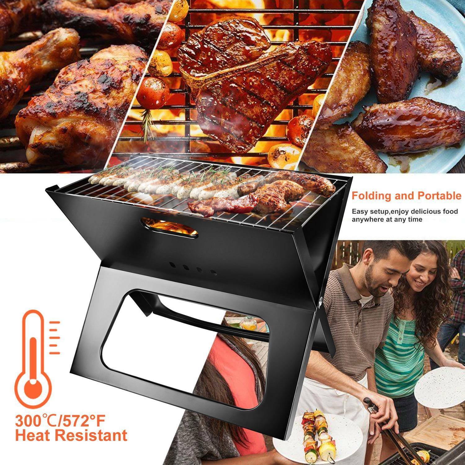 Portable Foldable BBQ Grill - Compact Charcoal Stove for Camping, Shish Kabob & Outdoor Cooking, Easy Setup, Durable, Lightweight, Large Cooking Area