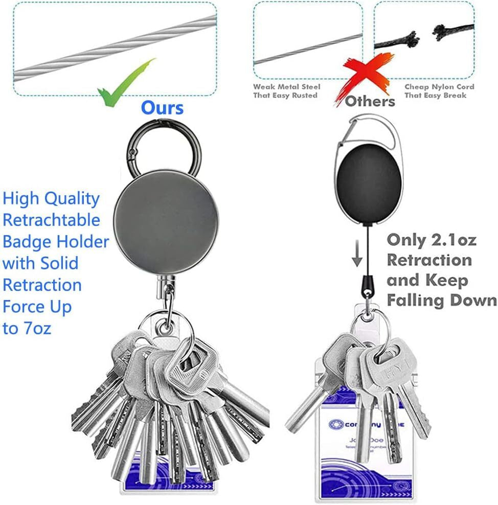 Retractable Badge Reel ID Card Holders Heavy Duty with Belt Clip Key Ring 2Packs