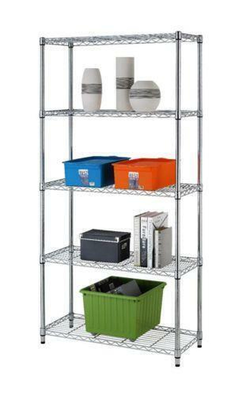 5-Tier Heavy Duty Metal Wire Shelving Unit | Adjustable Free-Standing Carbon Steel Storage Rack, Aluminium Organiser Shelf Plastic Tool Traditional