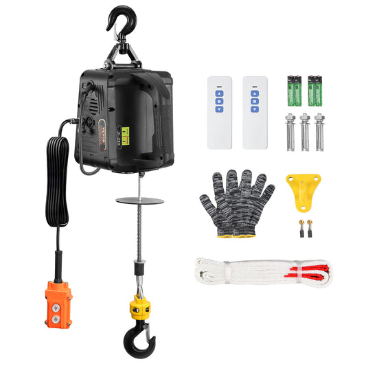 Portable Electric Hoist Winch Crane 1500W - 1100 lbs Capacity, 200ft Wireless & 19ft Wired Remote, Aerospace-Grade Steel Cable, High-Speed Lifting