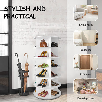 7-Tier Rotating Shoe Rack Tower 360° Spinning Shoe Display Carousel White