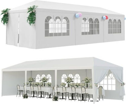 Trending 10'x30' White Party Tent | Outdoor Wedding Gazebo Pavilion w/ 8 Removable Side Walls, Waterproof Cover, Steel Frame & Easy Setup