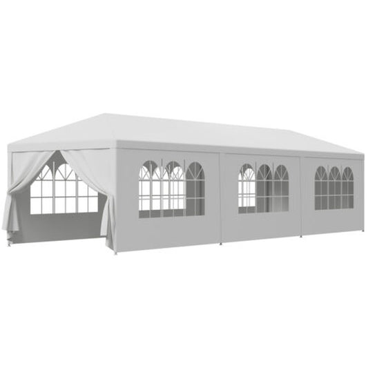 10'x30' Outdoor Gazebo Canopy Tent - White Wedding Party Marquee with 8 Removable Walls, Durable Event Shelter for Backyard or Special Occasions