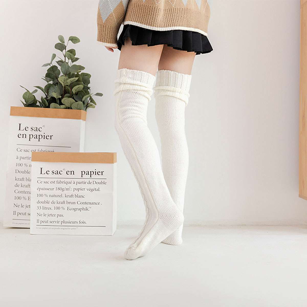 Women Warm Winter Knitted Socks over Knee Long Thigh High Boot Soft Stockings