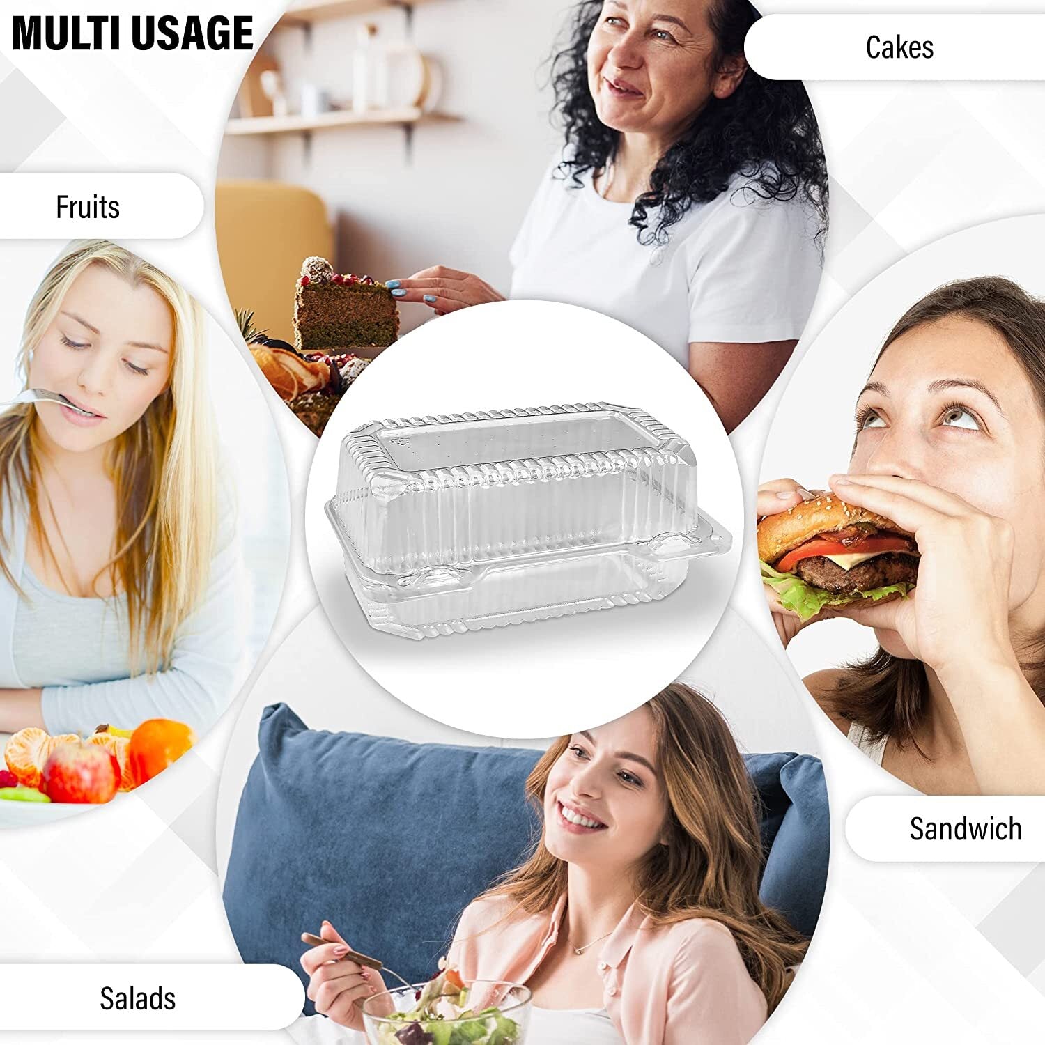 MT Products Clear Plastic Hinged Loaf Containers 8" X 4" X 3.85" - Pack of 20