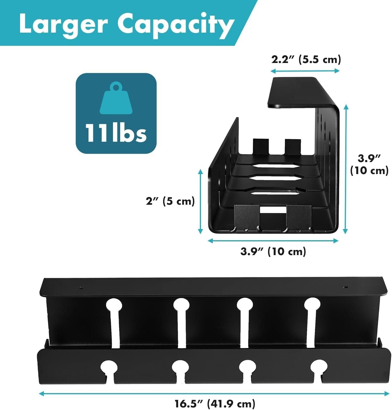 Under Desk Cable Management Tray – Heavy-Duty Steel Cord Organizer, No-Drill Mount, Holds Power Strips & Cables, Clutter-Free Workspace, Easy Install