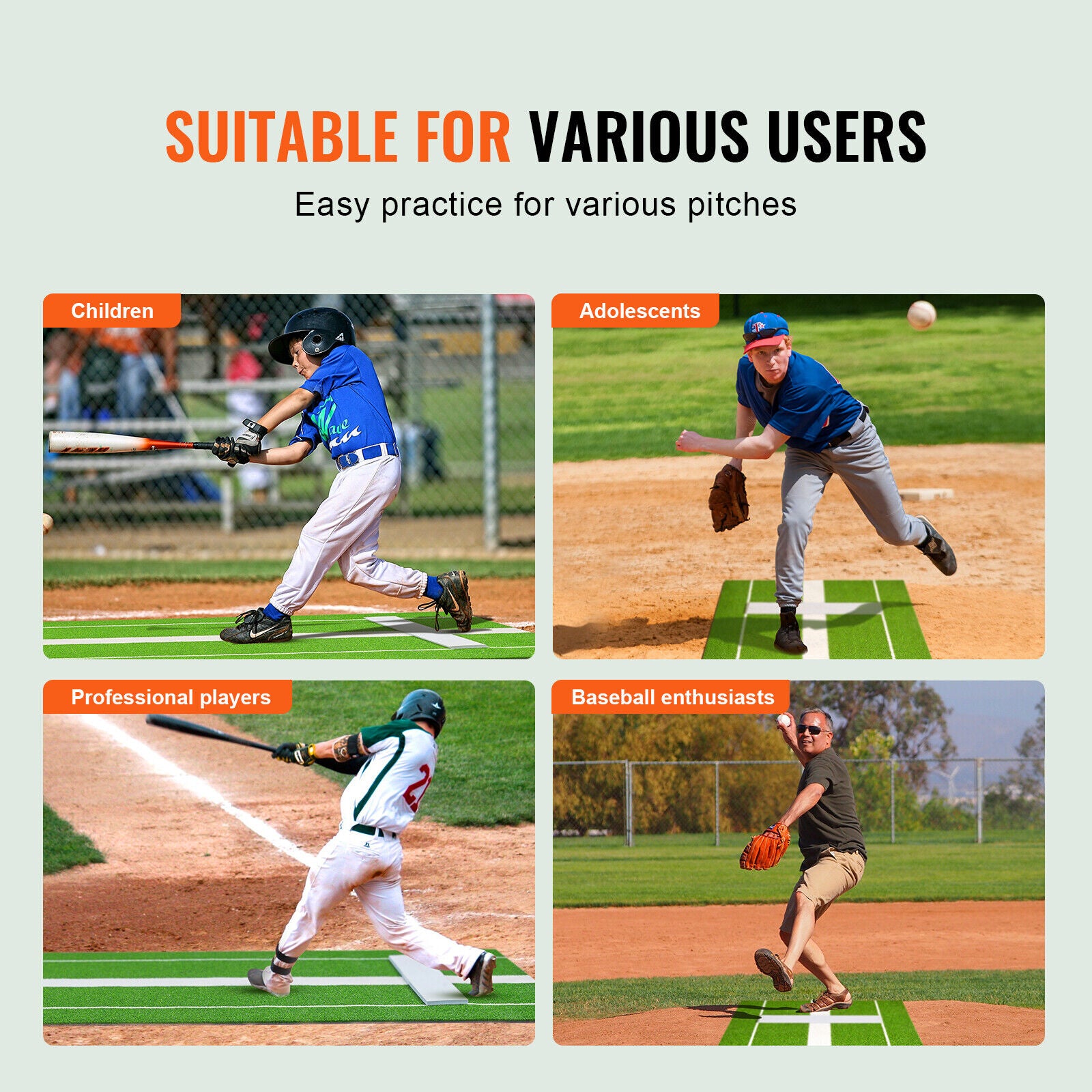 Baseball Softball Hitting Mat 10x3.8FT – Non-Slip Batting Mat w/Stride Lines, Thick Foam Backing, Durable Turf, Easy to Store – Perfect for Training !