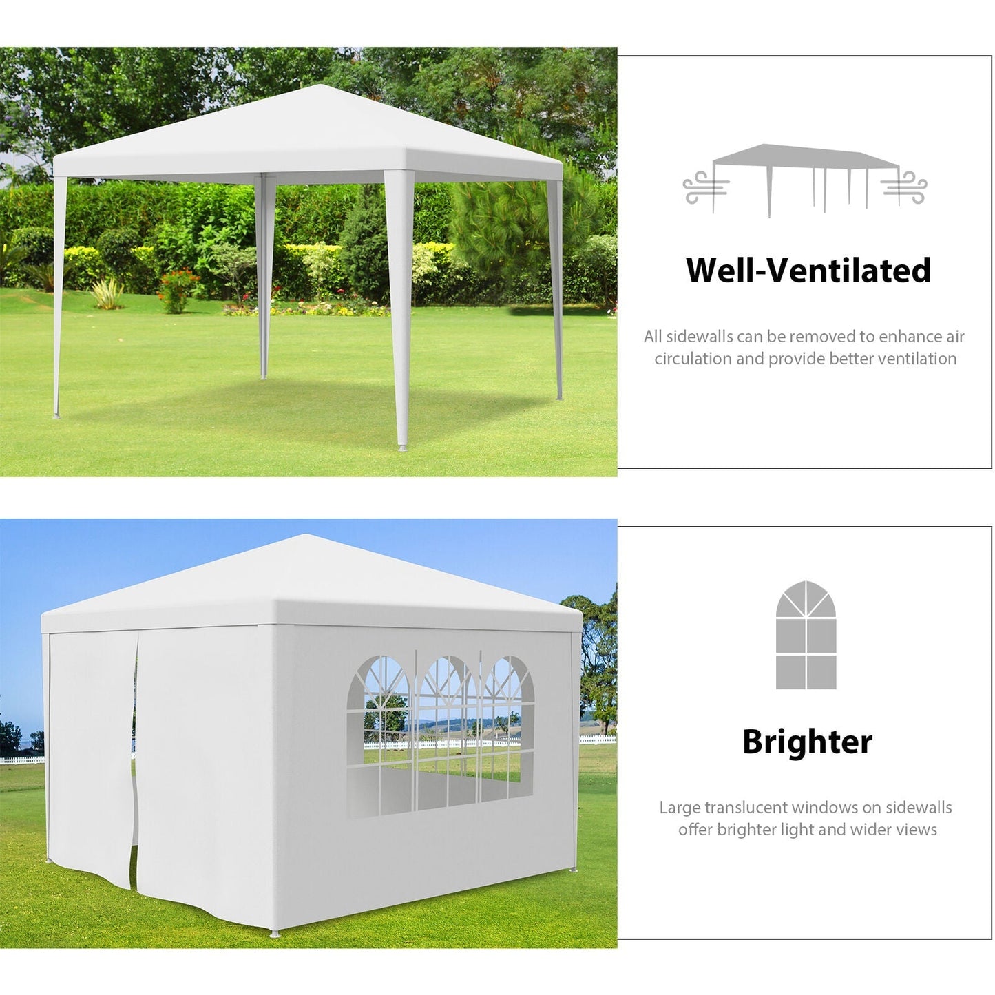 Trending 10'x10' White Party Tent | Outdoor Canopy Gazebo for Weddings, BBQs & Events w/ 4 Removable Walls, Waterproof Cover & Steel Frame