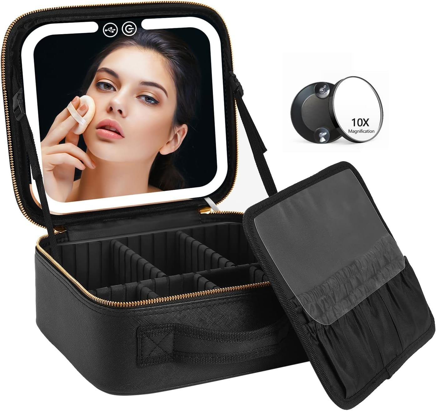 Travel Makeup Bag with LED Lighted Makeup Case with Mirror 3 Color Setting