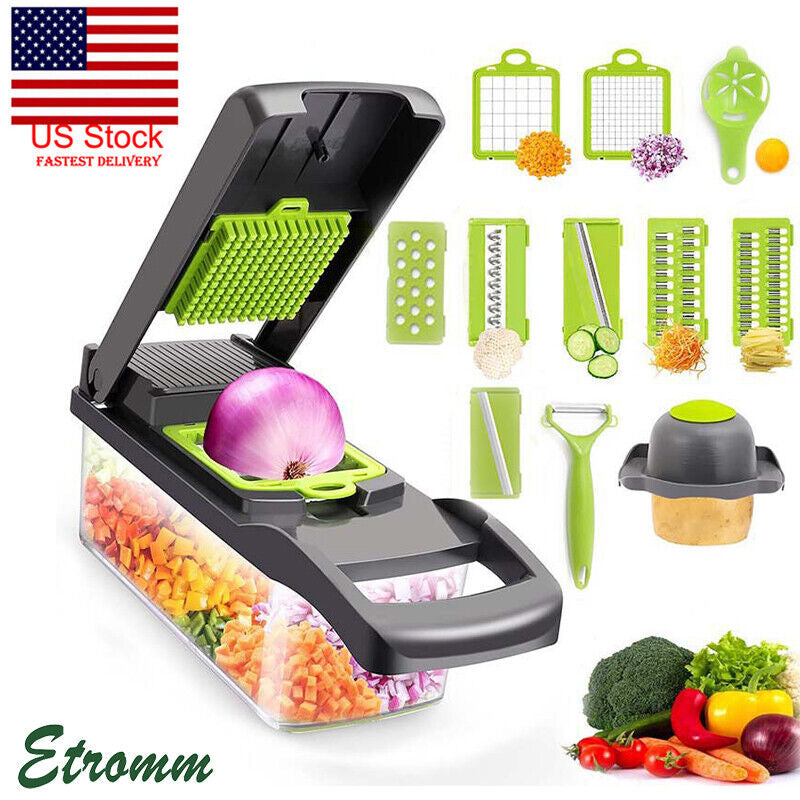 14-in-1 Multi-Functional Vegetable and Fruit Chopper, Cutter, Dicer, and Slicer for Onions and Veggies - Essential Kitchen Tool for Food Preparation