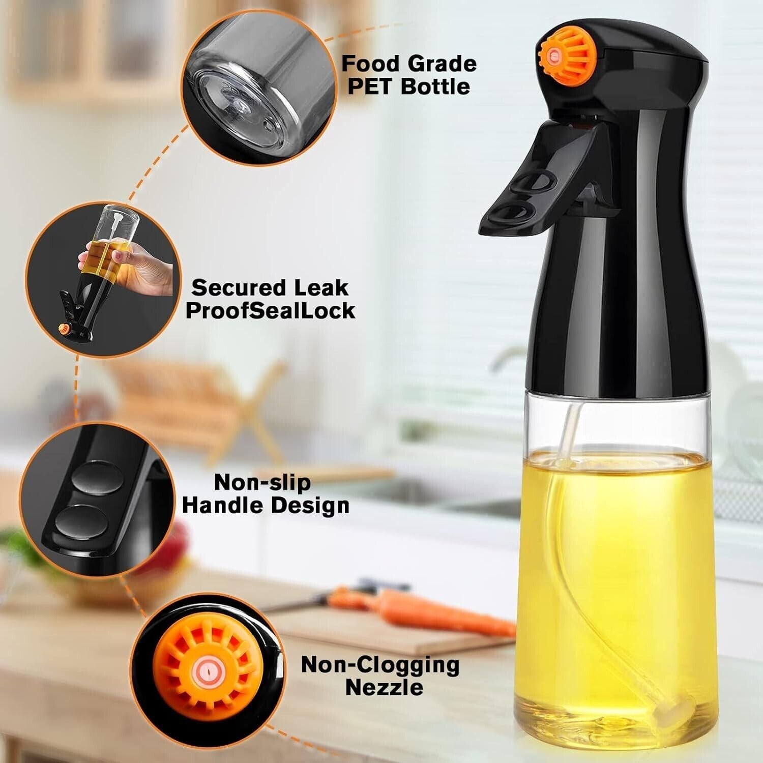 Oil Sprayer for Cooking Olive Oil Spray Bottle Spritzer, Food Grade PET BPA Free