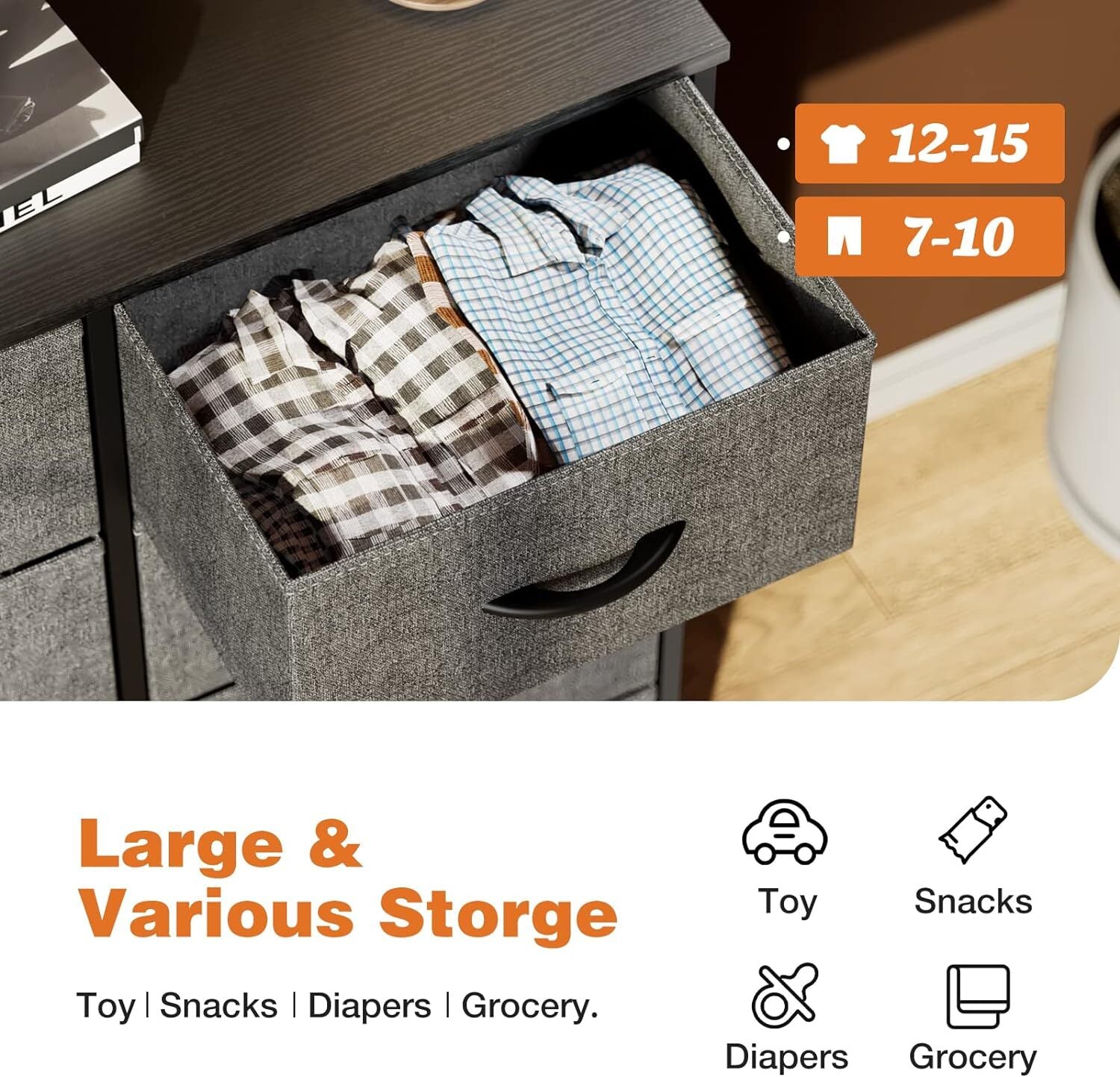 8 Drawers Dresser for Bedroom Organizer Storage Drawers Fabric Chest of Drawers