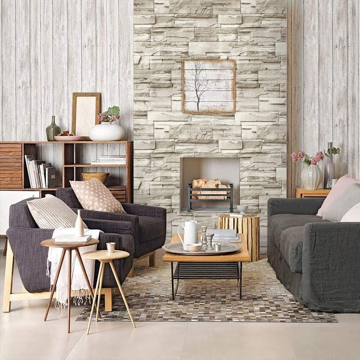 Stone Peel and Stick Wallpaper Realistic Brick Self-Adhesive Removable Waterproof Vinyl for Walls, Kitchen, Bathroom & Home DIY Decor