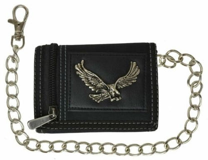 Men'S Tri-Fold Black Chain Wallet Motorcycle Rider Trucker Biker Wallet New
