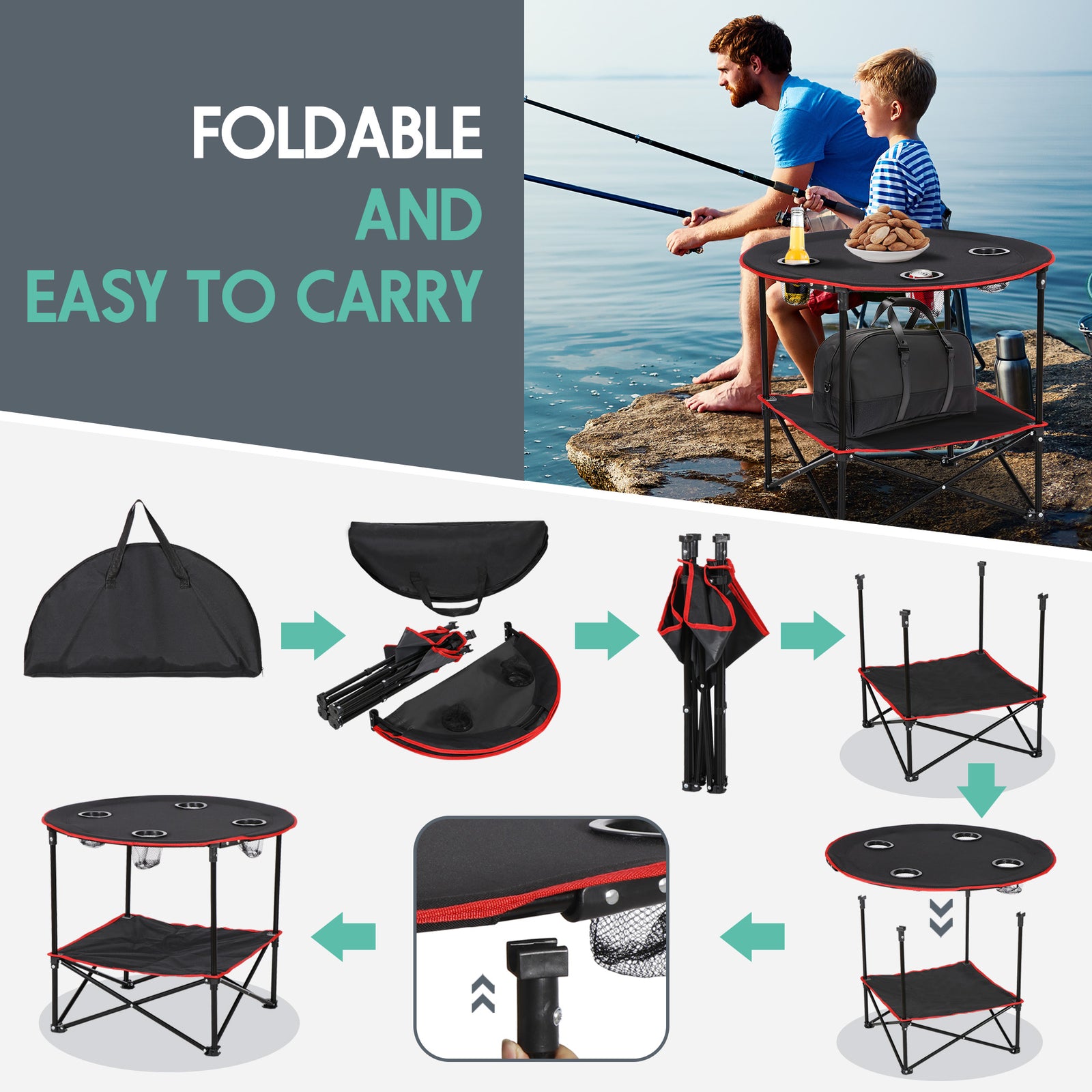 Foldable Camping Table Outdoor Beach Picnic Table Lightweight with Carry Bags