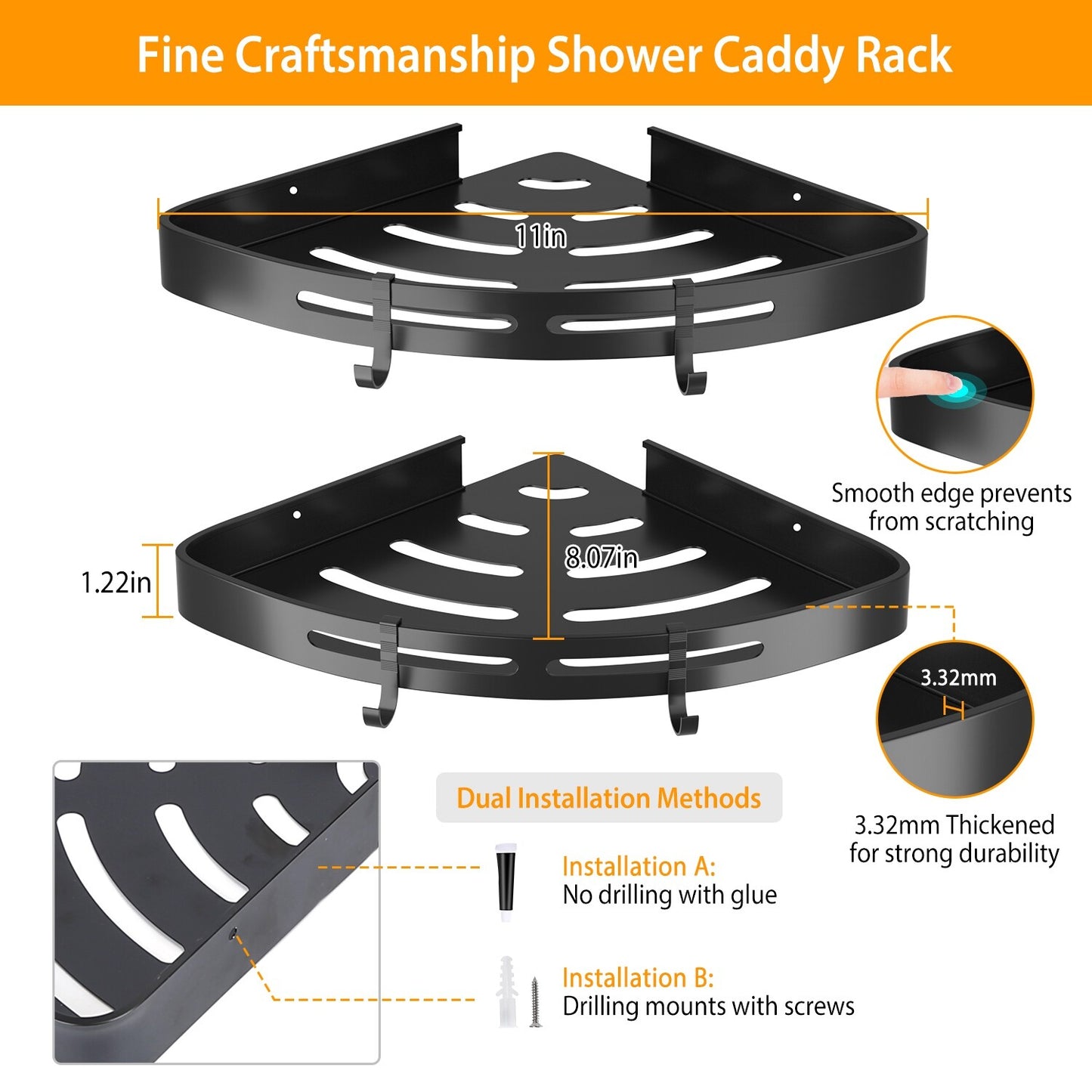 2PCS Shower Shelf Caddy Triangular Bathroom Organizer Storage Holder Corner Rack