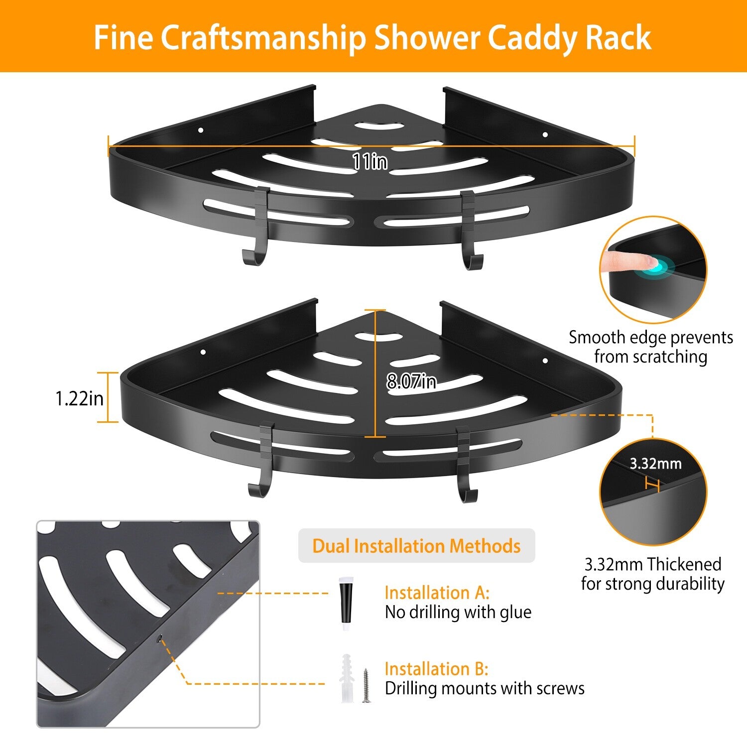 2PCS Shower Shelf Caddy Triangular Bathroom Organizer Storage Holder Corner Rack