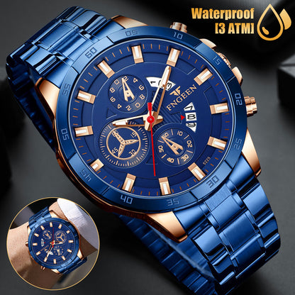 Waterproof Men Watch Stainless Steel Quartz Classic Luminous Business Wristwatch