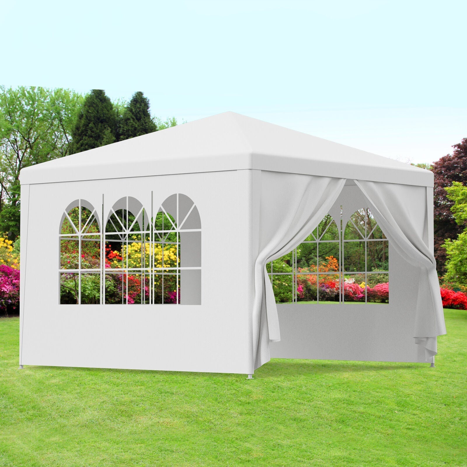 Trending 10'x10' White Party Tent | Outdoor Canopy Gazebo for Weddings, BBQs & Events w/ 4 Removable Walls, Waterproof Cover & Steel Frame