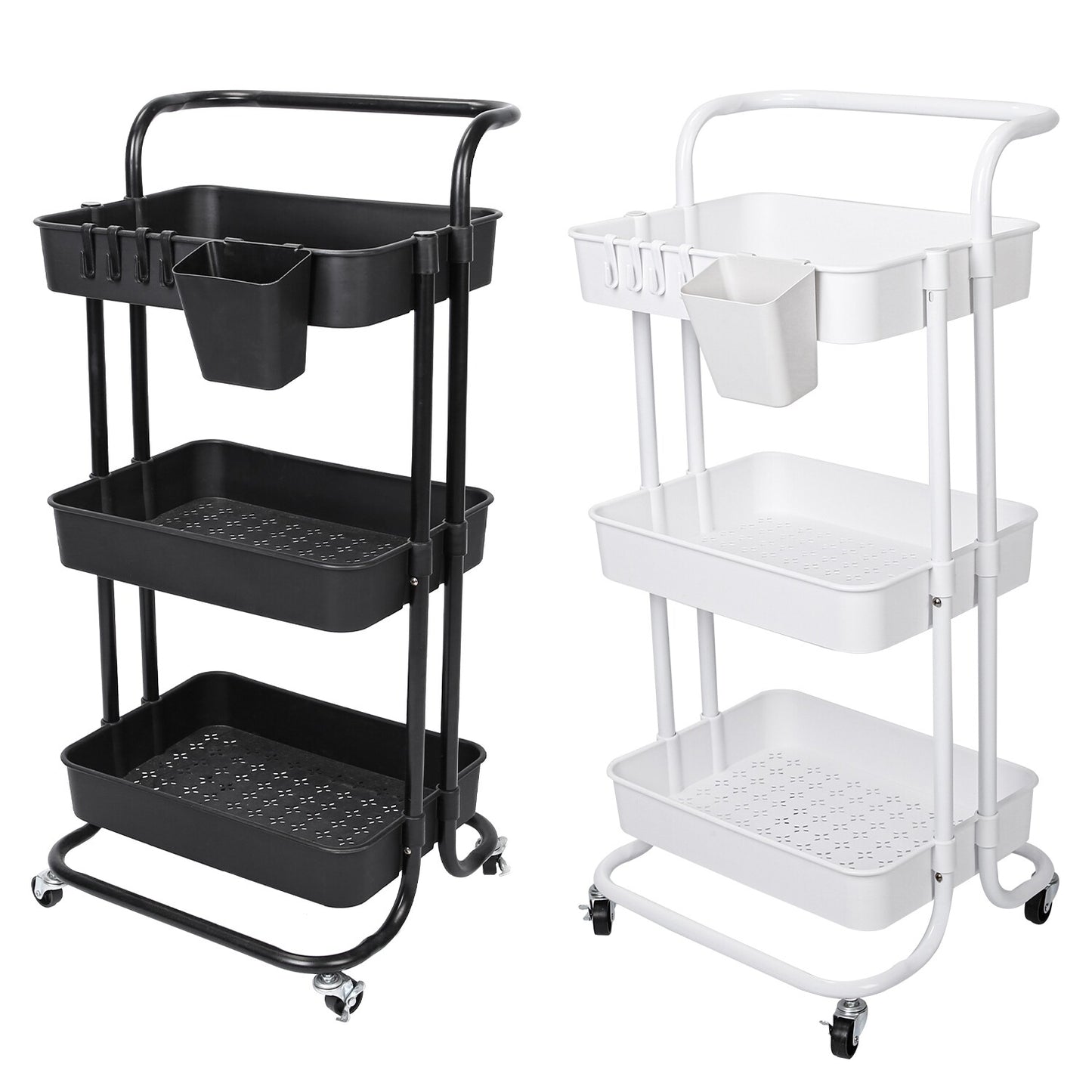 3 Tier Rolling Kitchen Trolley Cart Metal+Pp Storage Shelves Rack Utility Cart