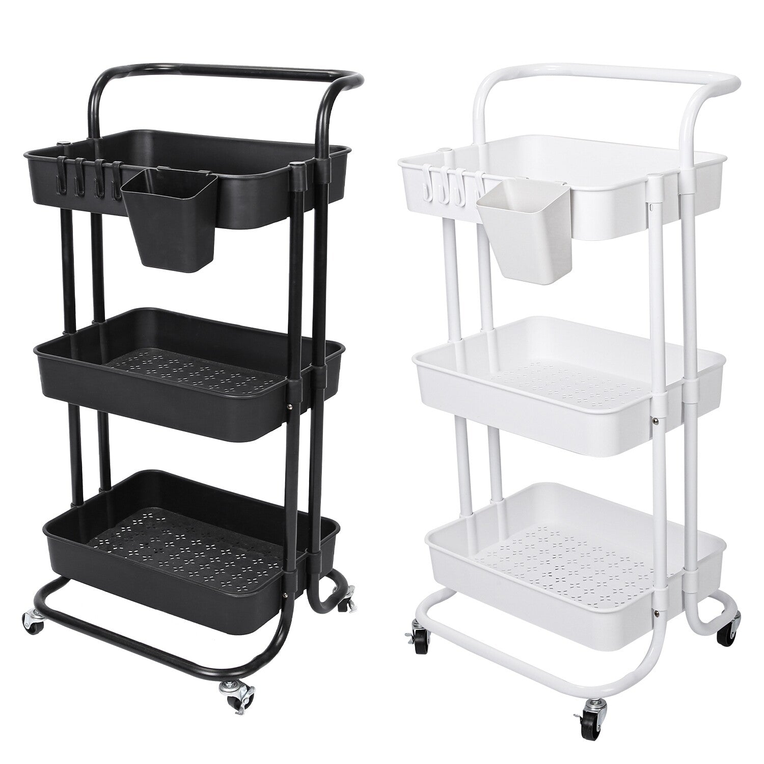 3 Tier Rolling Kitchen Trolley Cart Metal+Pp Storage Shelves Rack Utility Cart