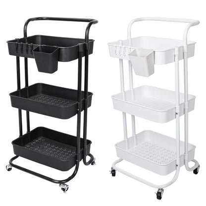 3 Tier Rolling Kitchen Trolley Cart Metal+Pp Storage Shelves Rack Utility Cart
