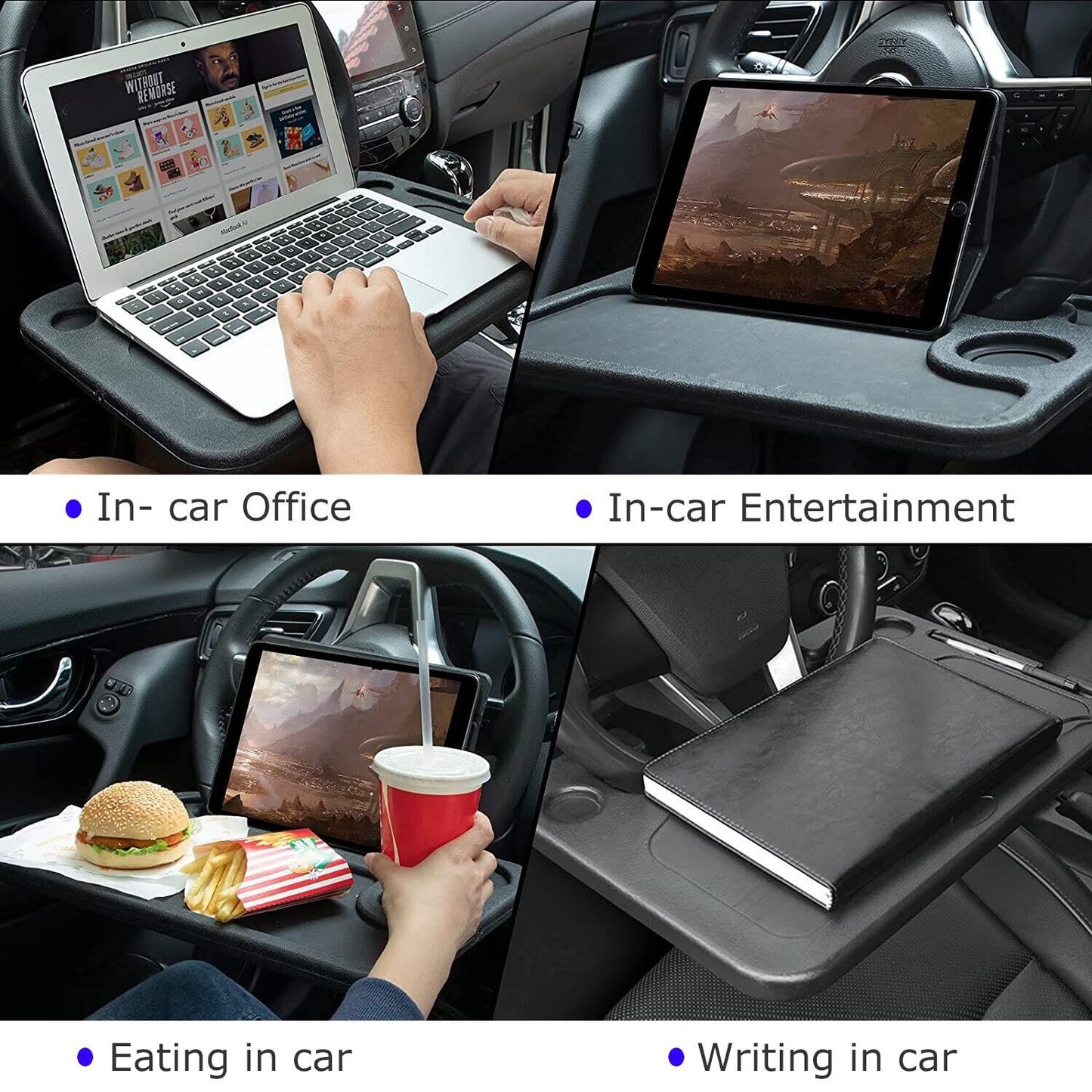 Must-Have Car Steering Wheel Tray Desk – Double-Sided Laptop, Food & Drink Holder! Lightweight, Portable, Perfect for Work, Travel & Drivers