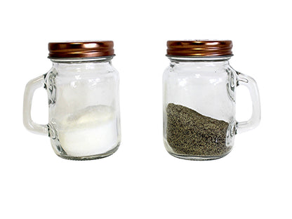 Retro Mason Jar Salt & Pepper Shaker Set – Clear Glass W/ Steel Lids, 3.25"