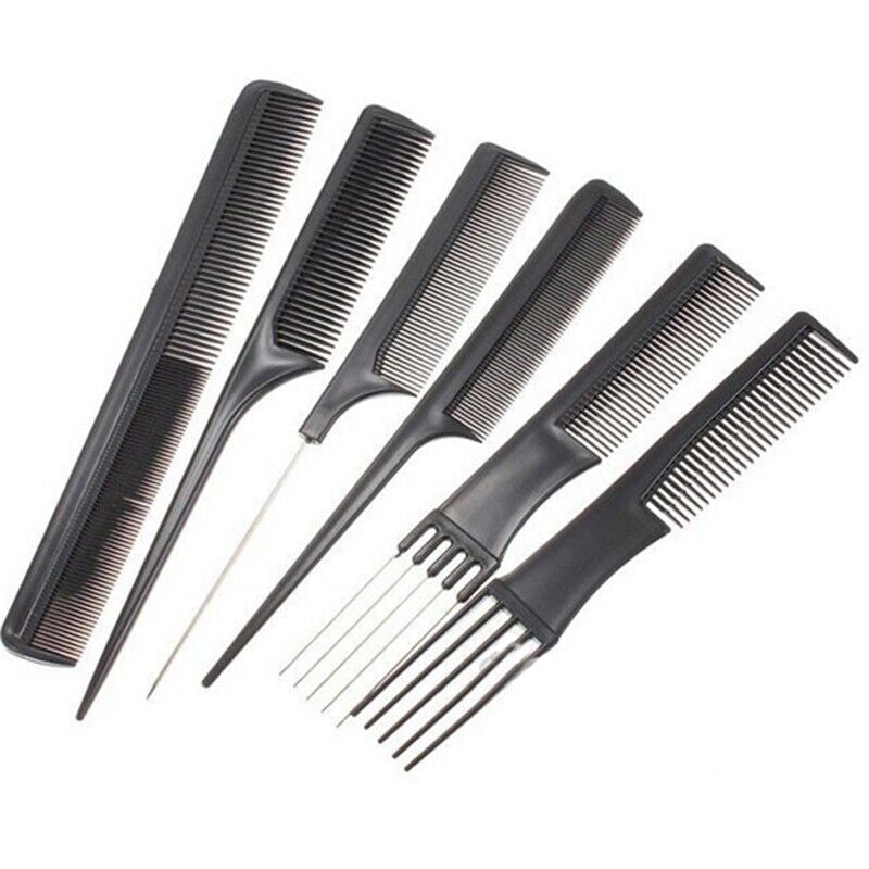 rat tail comb, Pro Salon Hair Styling Comb Set – 10pcs Black Plastic Hairdressing Brushes for Barbers & Stylists, Professional Hair Tools for Cutting