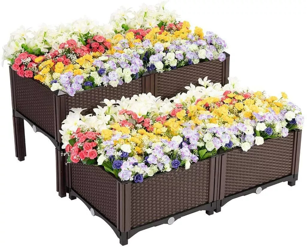 2X Elevated Rectangular Raised Garden Bed Flower Vegetable Grow Planter Care Box