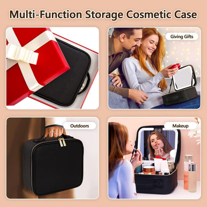Travel Makeup Bag with LED Lighted Makeup Case with Mirror 3 Color Setting