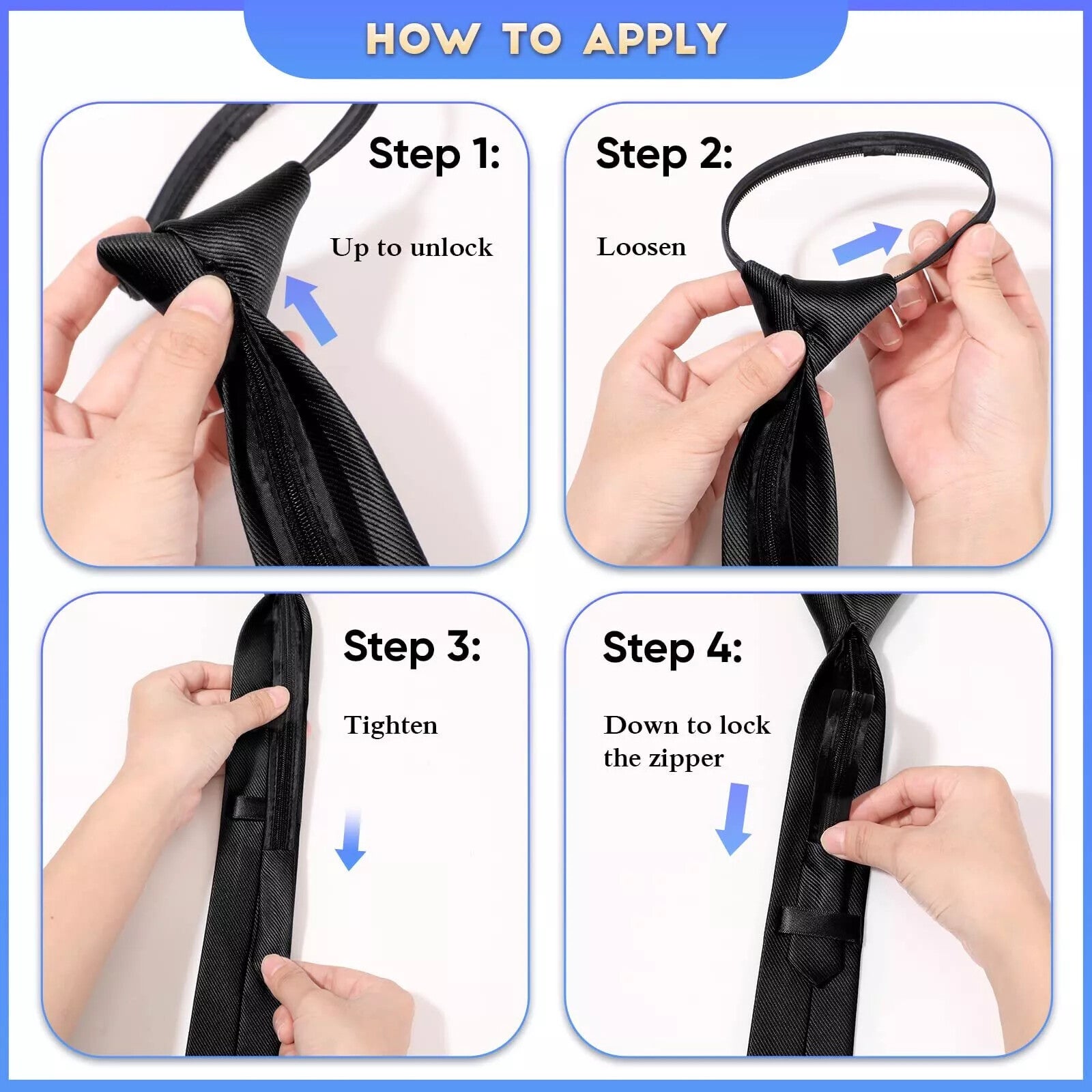 3× Men'S Black Pretied Necktie Men Adjustable Office Zipper Neck Tie Gifts USA