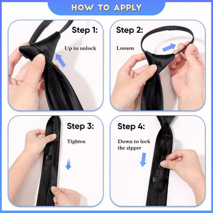 3× Men'S Black Pretied Necktie Men Adjustable Office Zipper Neck Tie Gifts USA