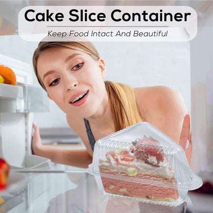 100 Pieces Cake Slice Plastic Containers with Lids 5 Inches Hinged Lid Clear