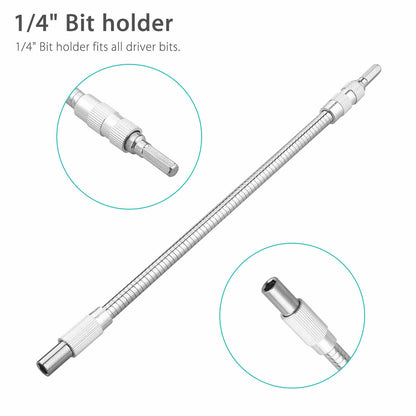 Flexible Drill Bit Extension - 12" Hex Driver Socket Adapter, Bendable Shaft for Tight Spaces, 1/4" Hex Shank, Fits Power & Manual Screwdrivers