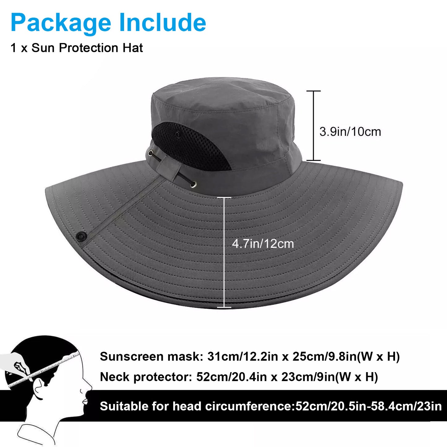 Wide Brim Sun Hat UV Protection Bucket Cap with Neck Flap for Hiking Camping Men