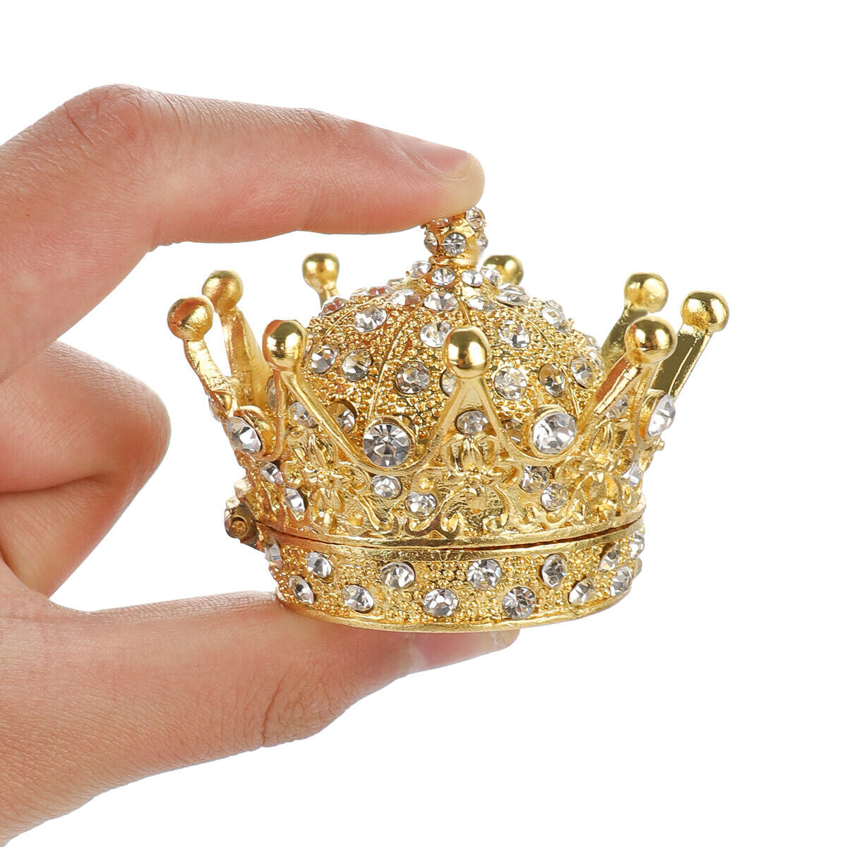 open crown ring holder Luxury Hand-Painted Gold Crown Trinket Box Metal Jewelry Holder Gift for Women & Wedding Favor