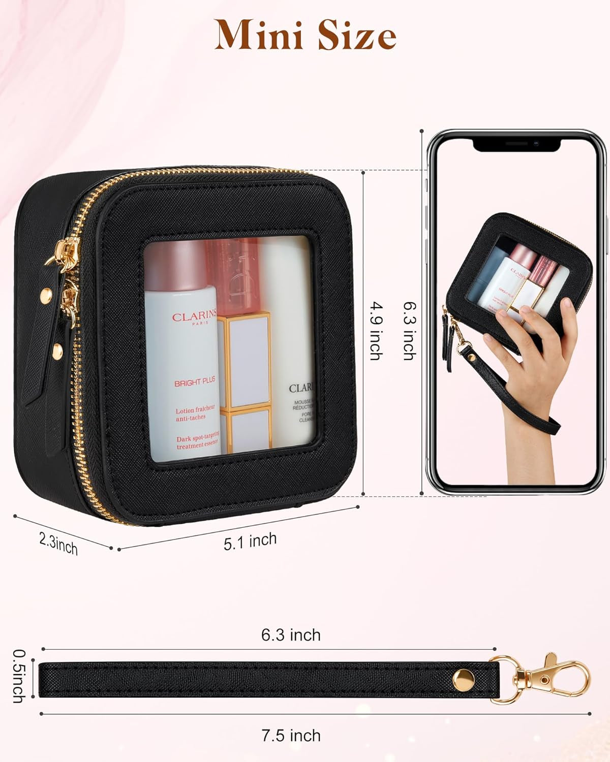 emergency kit essentials Clear Makeup Bag  Mini Makeup Bag  Small Makeup Bag/Small Cosmetic Bag Makeup Bag Clear Mini Wristlet – Travel Cosmetic Organizer with Detachable Strap